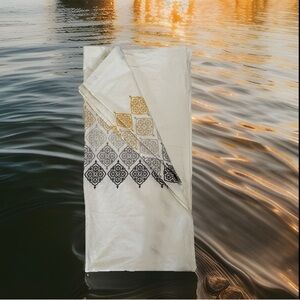 Threshold Cream Embroidery Medallion Fabric Shower Curtain